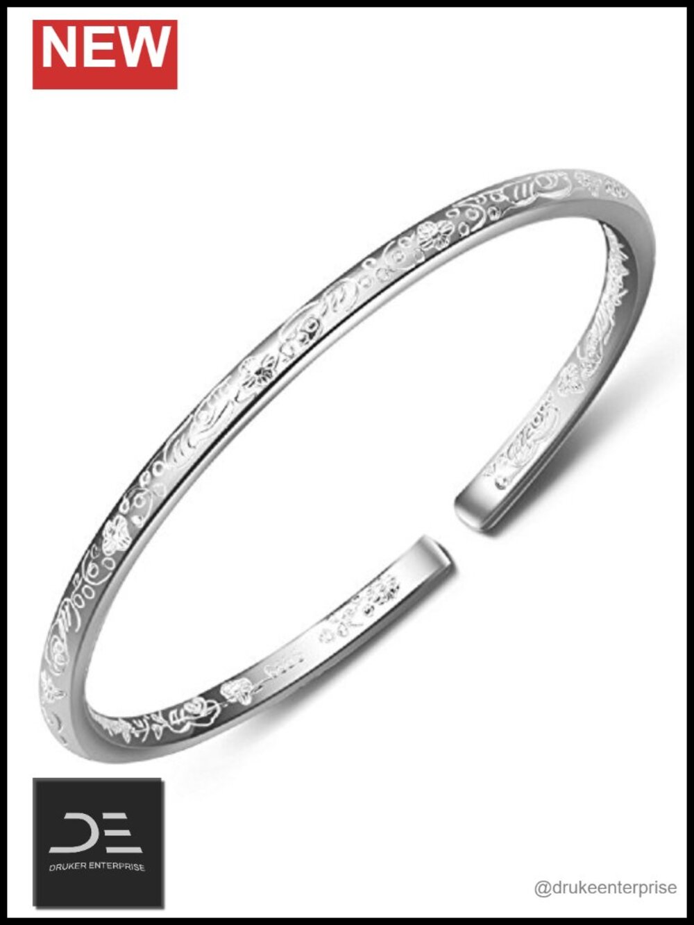 999 Solid Sterling Silver Bangle Cuff Bracelet Women Dainty Jewelry Gift